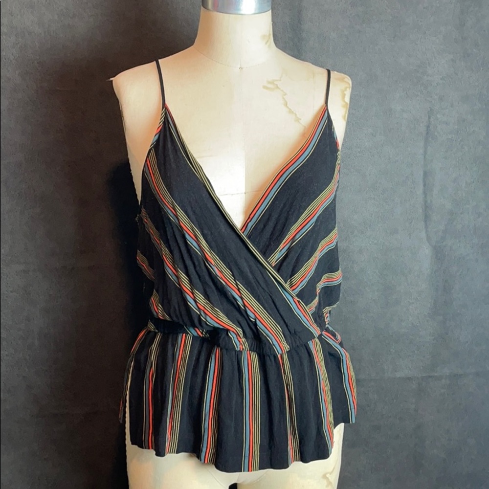 Free People Black Striped Slinky Casual Tank Top